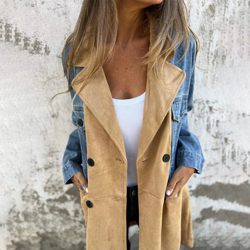 Middellange Denim Trenchcoat met Stikselaccenten"