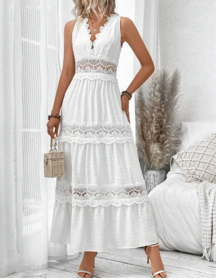 Celestia | Mouwloze Jurk Met Kanten Kraag